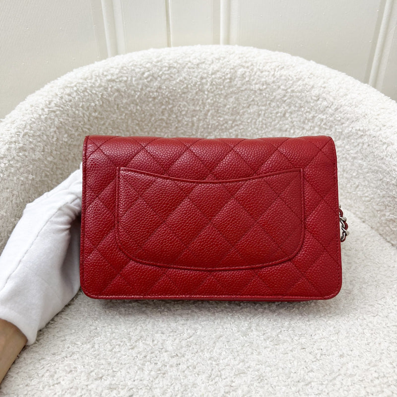 Chanel Classic Wallet on Chain WOC in Red Caviar and SHW