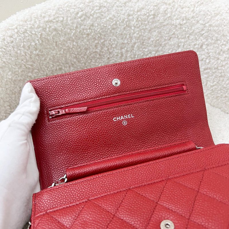 Chanel Classic Wallet on Chain WOC in Red Caviar and SHW