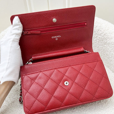 Chanel Classic Wallet on Chain WOC in Red Caviar and SHW