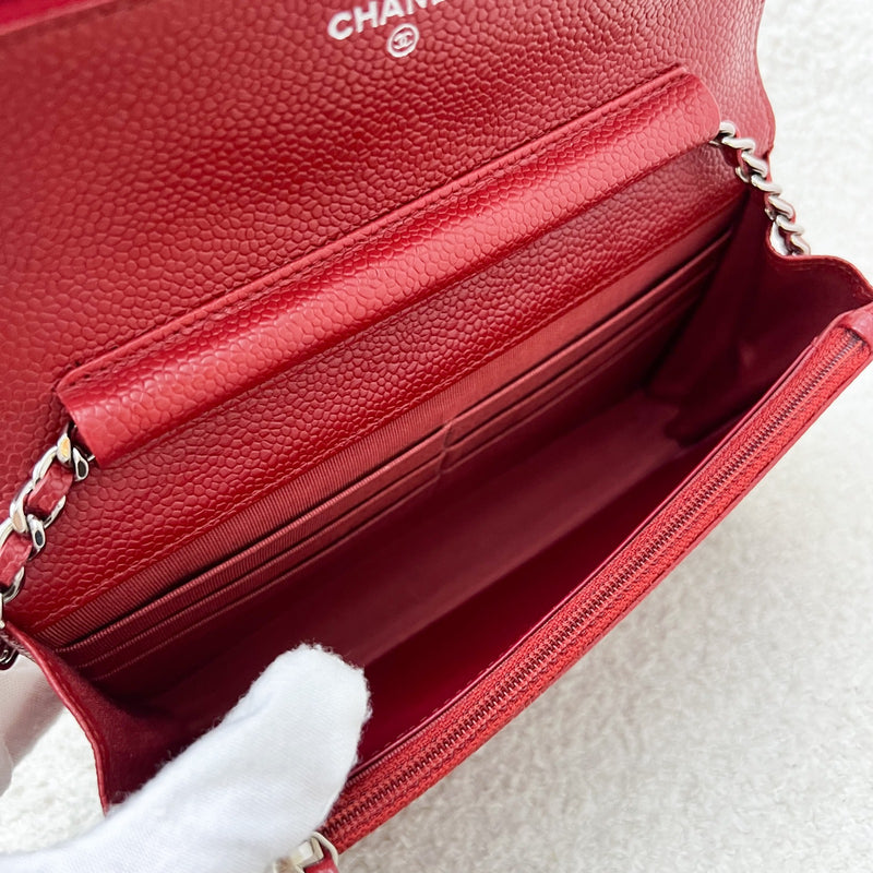 Chanel Classic Wallet on Chain WOC in Red Caviar and SHW