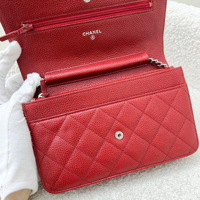 Chanel Classic Wallet on Chain WOC in Red Caviar and SHW