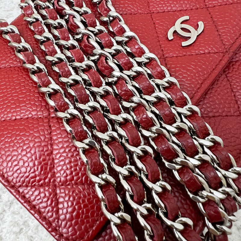 Chanel Classic Wallet on Chain WOC in Red Caviar and SHW