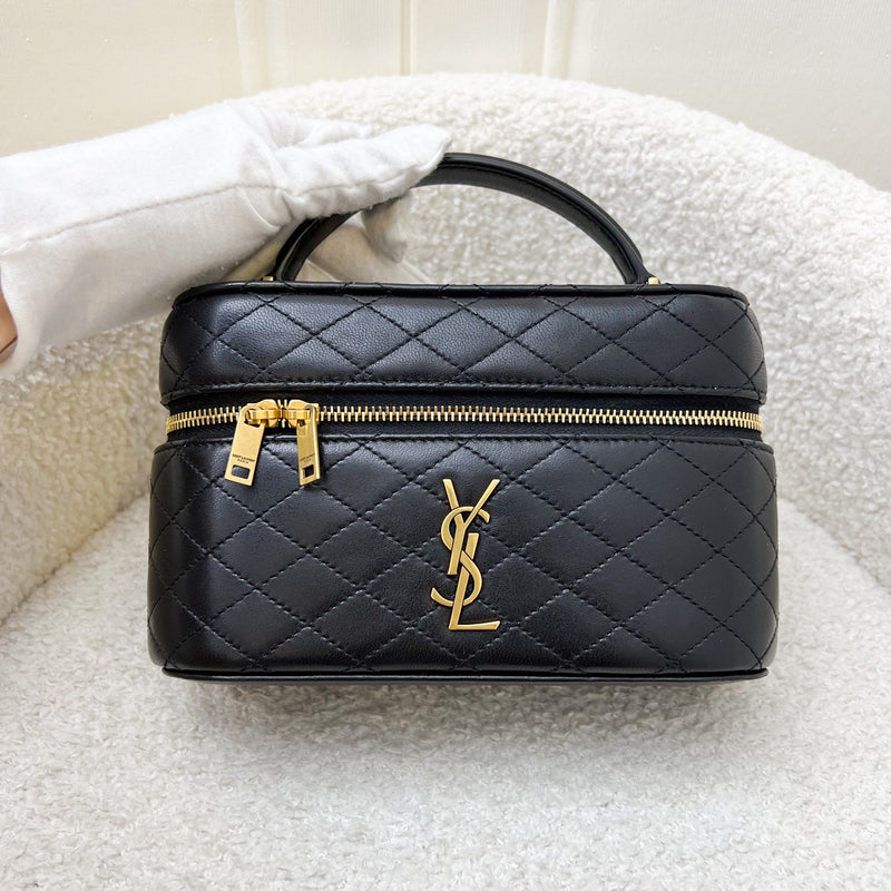 Saint Laurent YSL Gaby Vanity (LP Style) Bag in Black Lambskin and AGHW (Model: 766731)