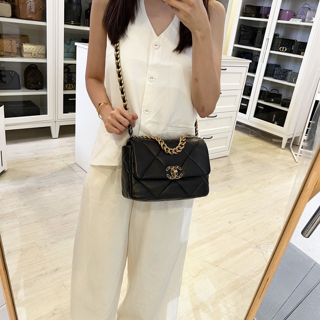 Chanel 19 Small Flap in Black Lambskin and 3-tone HW (Model