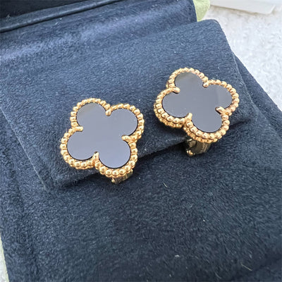 Van Cleef & Arpels VCA Vintage Alhambra Ear Studs with Black Onyx in 18K Yellow Gold