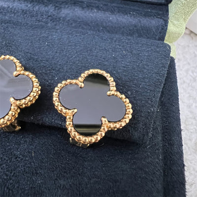 Van Cleef & Arpels VCA Vintage Alhambra Ear Studs with Black Onyx in 18K Yellow Gold