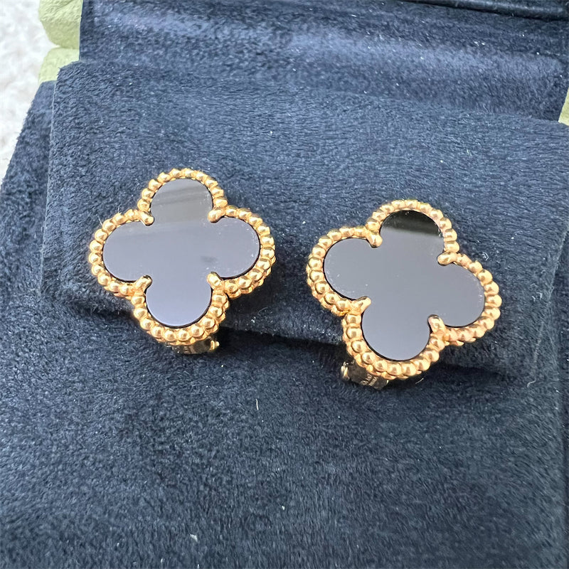 Van Cleef & Arpels VCA Vintage Alhambra Ear Studs with Black Onyx in 18K Yellow Gold