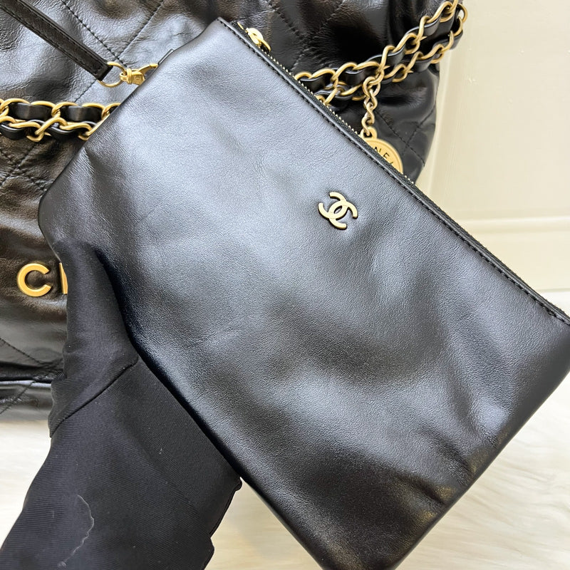 Chanel 22 Small Hobo Bag in Black Shiny Calfskin and AGHW