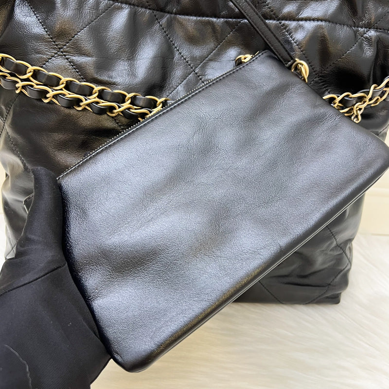 Chanel 22 Small Hobo Bag in Black Shiny Calfskin and AGHW