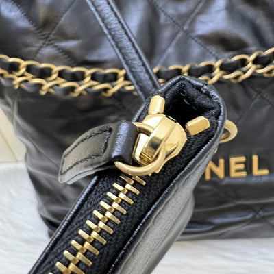 Chanel 22 Small Hobo Bag in Black Shiny Calfskin and AGHW