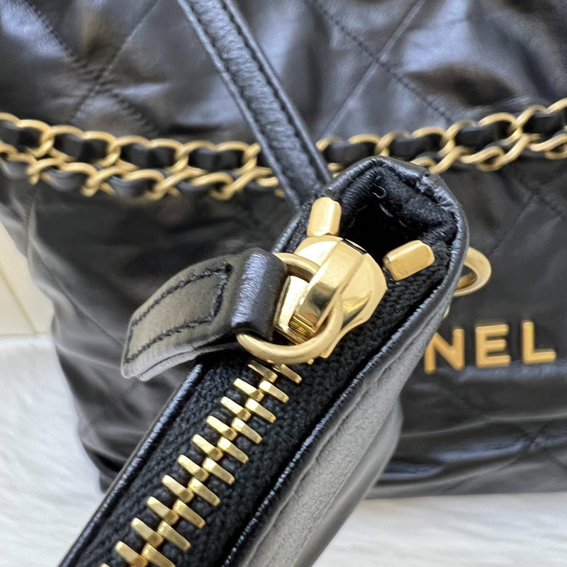 Chanel 22 Small Hobo Bag in Black Shiny Calfskin and AGHW