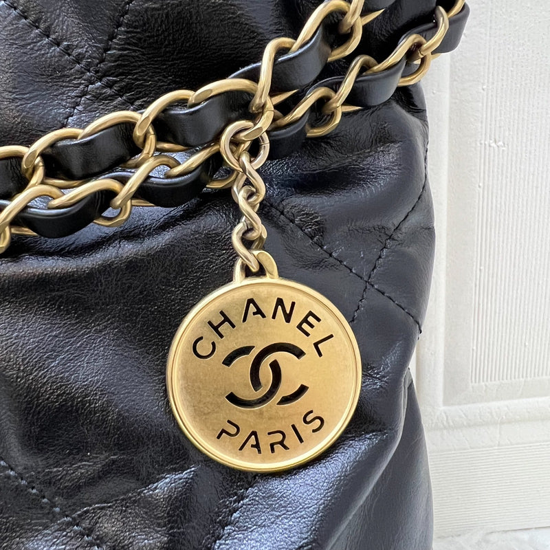 Chanel 22 Small Hobo Bag in Black Shiny Calfskin and AGHW