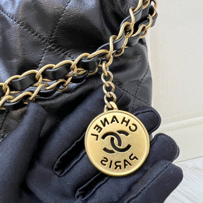 Chanel 22 Small Hobo Bag in Black Shiny Calfskin and AGHW