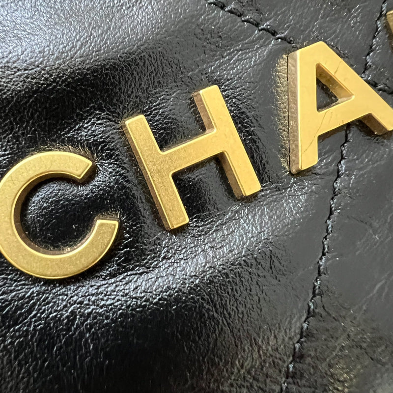 Chanel 22 Small Hobo Bag in Black Shiny Calfskin and AGHW