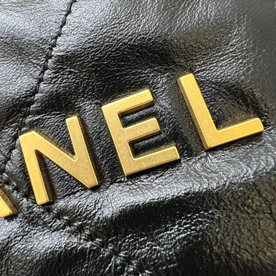 Chanel 22 Small Hobo Bag in Black Shiny Calfskin and AGHW