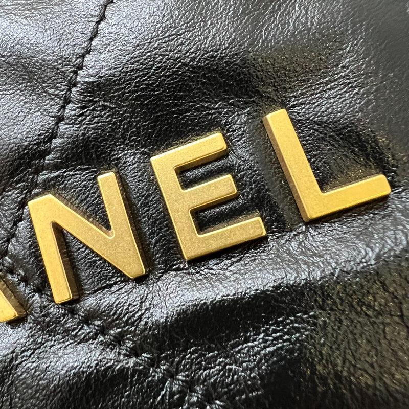 Chanel 22 Small Hobo Bag in Black Shiny Calfskin and AGHW