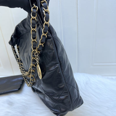 Chanel 22 Small Hobo Bag in Black Shiny Calfskin and AGHW