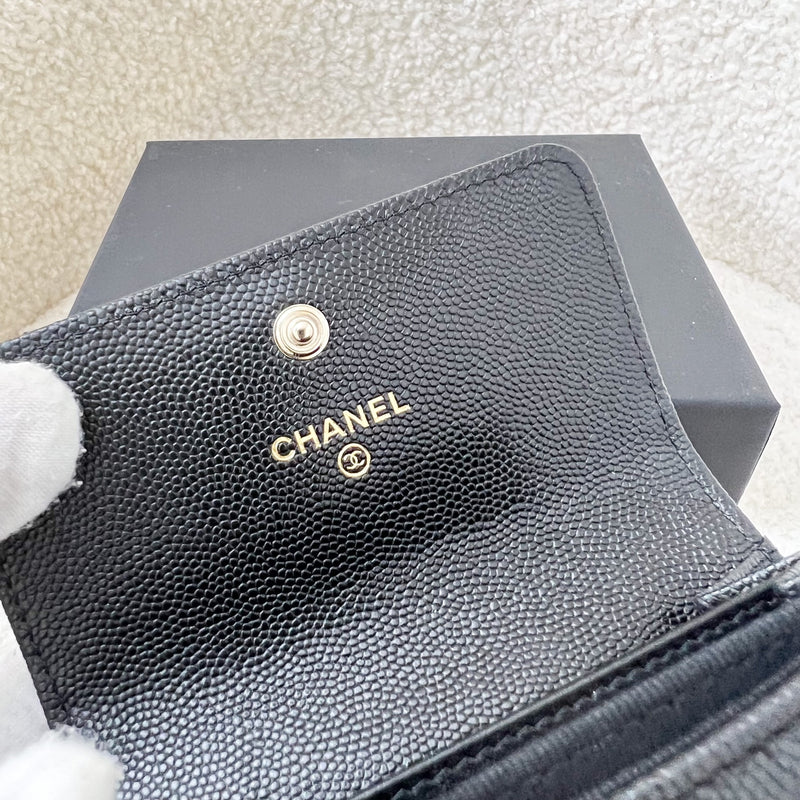 Chanel XL Snap Card Holder in Black Caviar, Crystal Studded Logo and LGHW