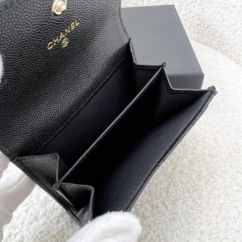 Chanel XL Snap Card Holder in Black Caviar, Crystal Studded Logo and LGHW