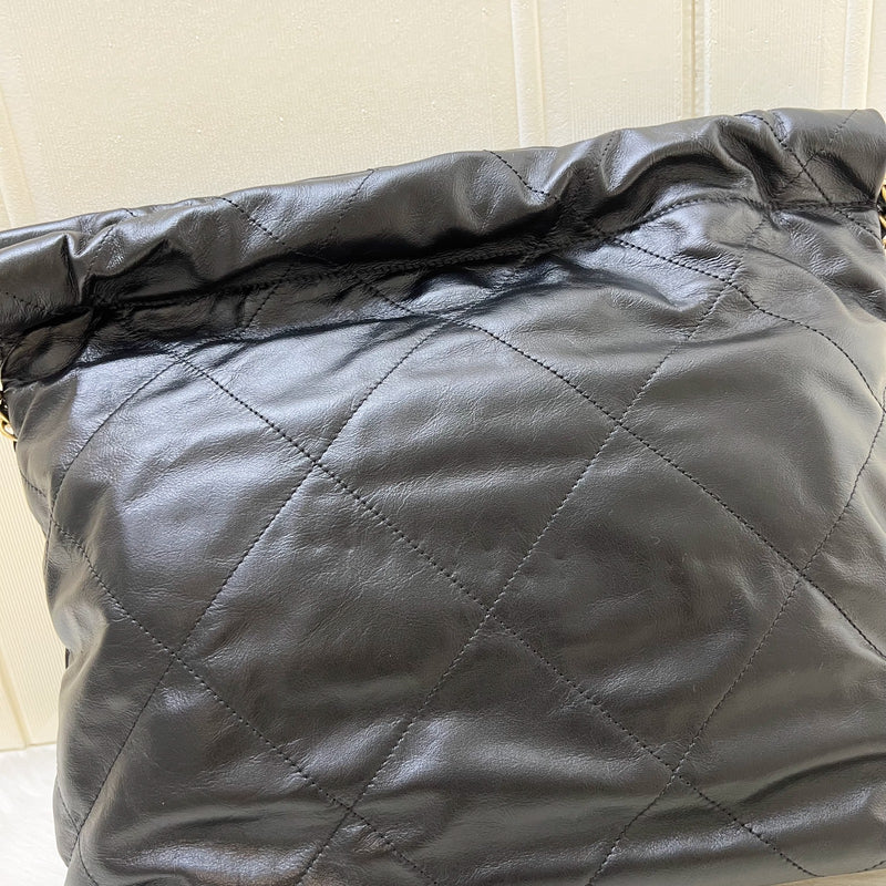 Chanel 22 Small Hobo Bag in Black Shiny Calfskin and AGHW