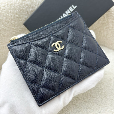 Chanel Classic Cardholder Navy Caviar Leather in LGHW