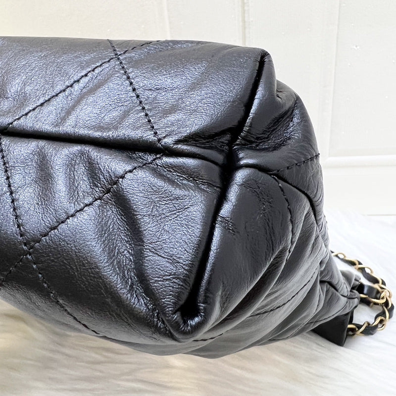 Chanel 22 Small Hobo Bag in Black Shiny Calfskin and AGHW