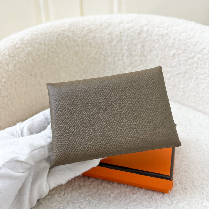 Hermes Calvi Duo Card Holder in Etoupe Epsom Leather