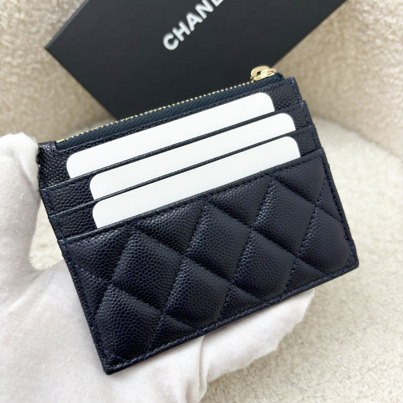 Chanel Classic Cardholder Navy Caviar Leather in LGHW