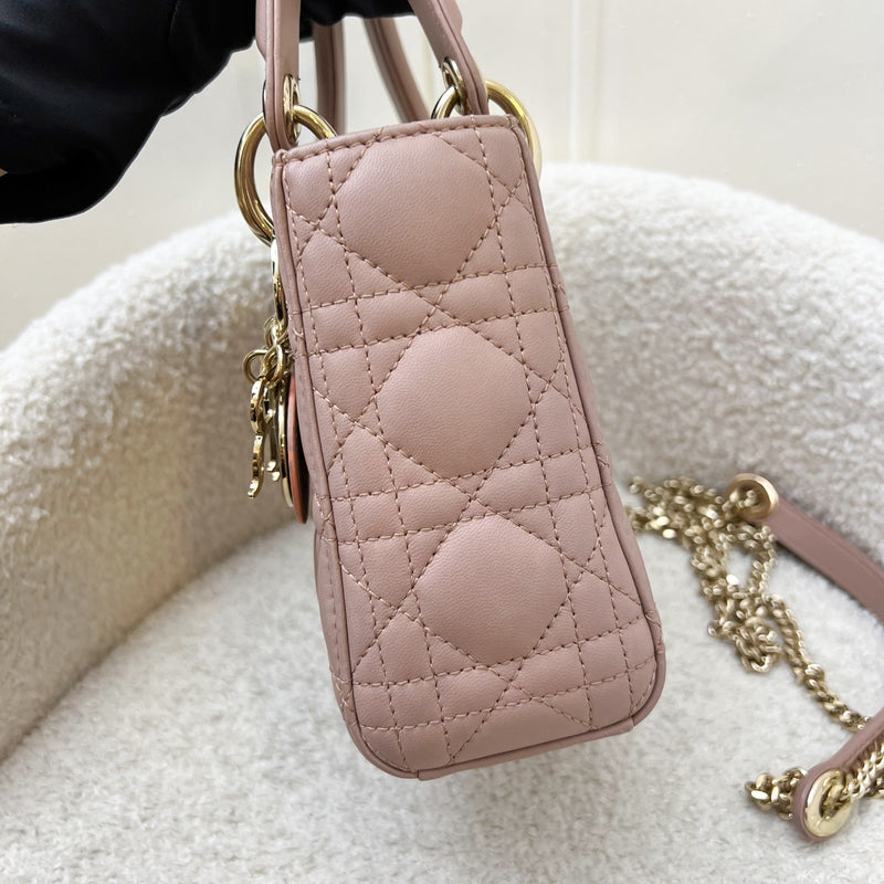 Dior Mini Lady Dior in Blush Pink Lambskin and LGHW (Model: M0505OCAL, Colour: M50P)