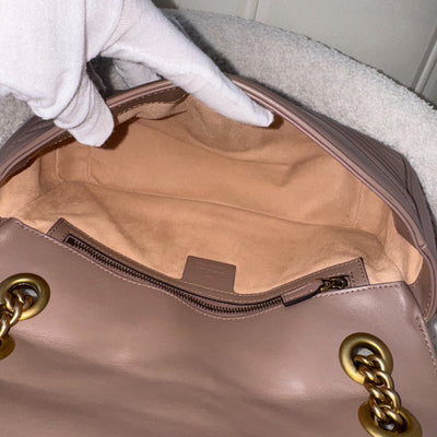 Gucci GG Marmont Medium Shoulder Bag In Dusty Pink Calfskin and AGHW