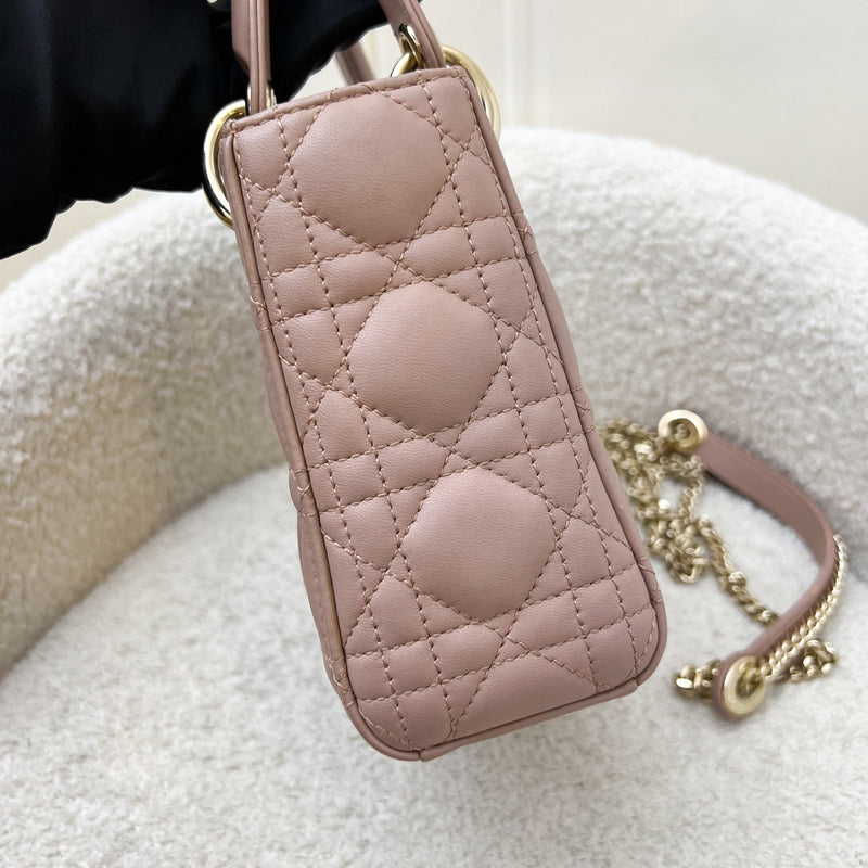 Dior Mini Lady Dior in Blush Pink Lambskin and LGHW (Model: M0505OCAL, Colour: M50P)