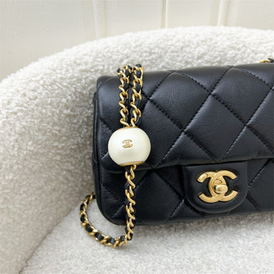 Chanel 24S Adjustable Pearls Chain Mini Flap in Black Lambskin and AGHW