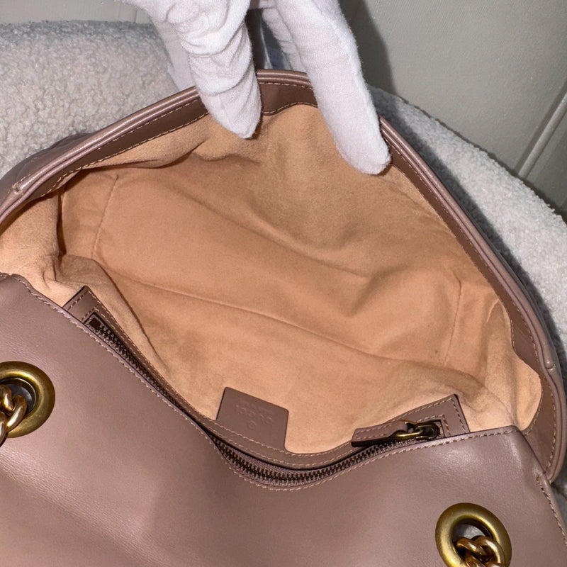 Gucci GG Marmont Medium Shoulder Bag In Dusty Pink Calfskin and AGHW
