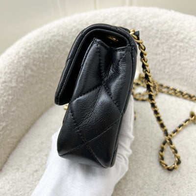 Chanel 24S Adjustable Pearls Chain Mini Flap in Black Lambskin and AGHW