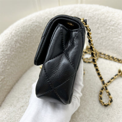 Chanel 24S Adjustable Pearls Chain Mini Flap in Black Lambskin and AGHW