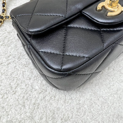 Chanel 24S Adjustable Pearls Chain Mini Flap in Black Lambskin and AGHW