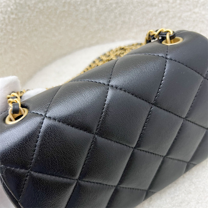 Chanel 24S Adjustable Pearls Chain Mini Flap in Black Lambskin and AGHW