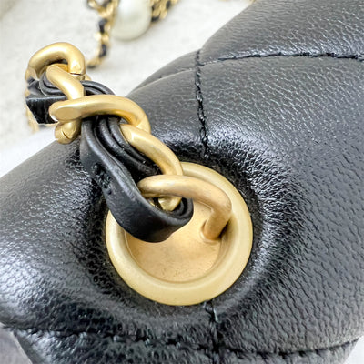 Chanel 24S Adjustable Pearls Chain Mini Flap in Black Lambskin and AGHW