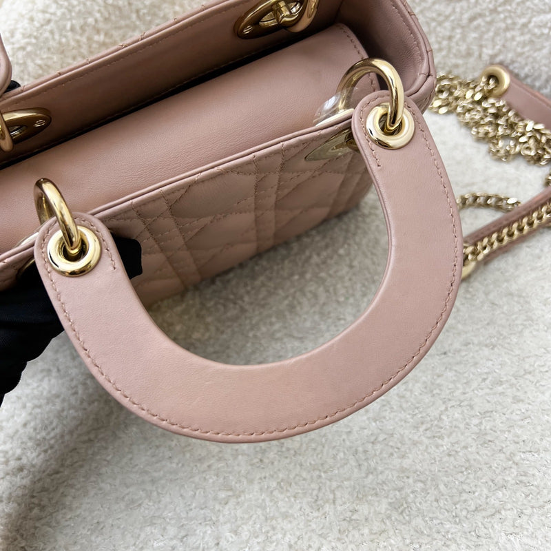 Dior Mini Lady Dior in Blush Pink Lambskin and LGHW (Model: M0505OCAL, Colour: M50P)