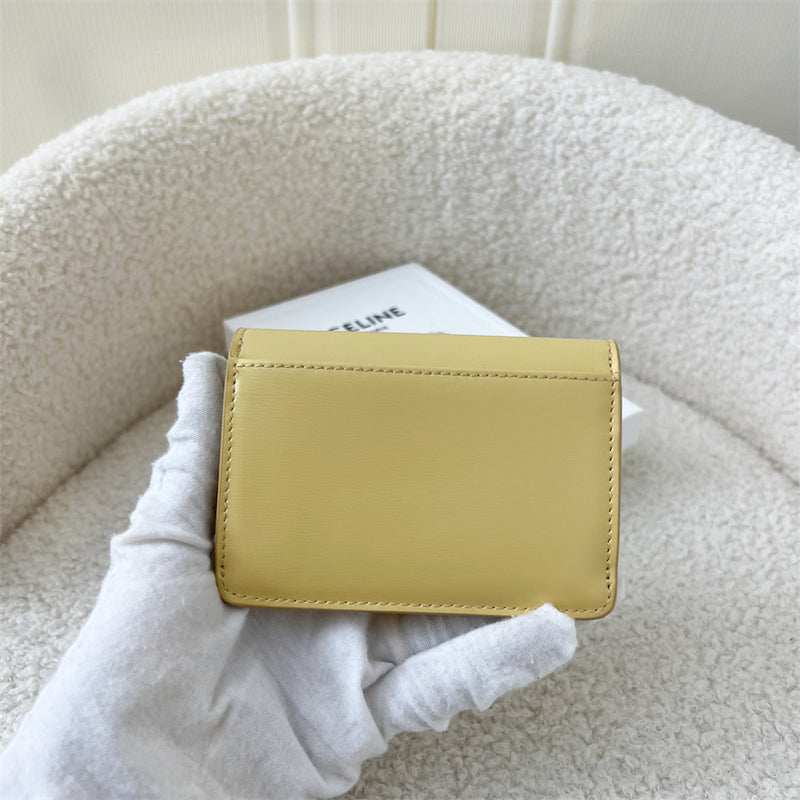 Celine Triomphe Flap Card Holder in Pollen Yellow Calfskin GHW