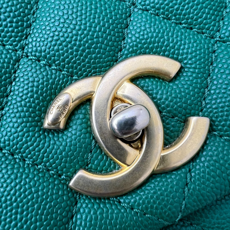 Chanel Medium 29cm Coco Handle Flap in Green Caviar and AGHW