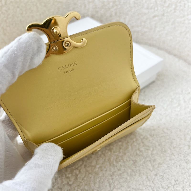 Celine Triomphe Flap Card Holder in Pollen Yellow Calfskin GHW