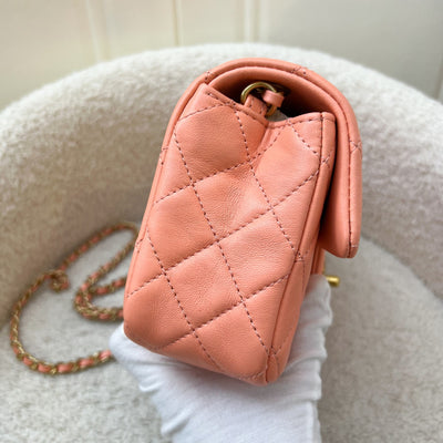 Chanel Pearl Crush Mini Rectangular Flap in Salmon Pink Lambskin and AGHW (Model: AS1787)