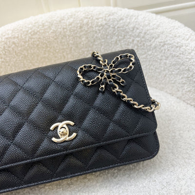 Chanel 23S Ribbon Chain Wallet on Chain WOC in Black Caviar and LGHW