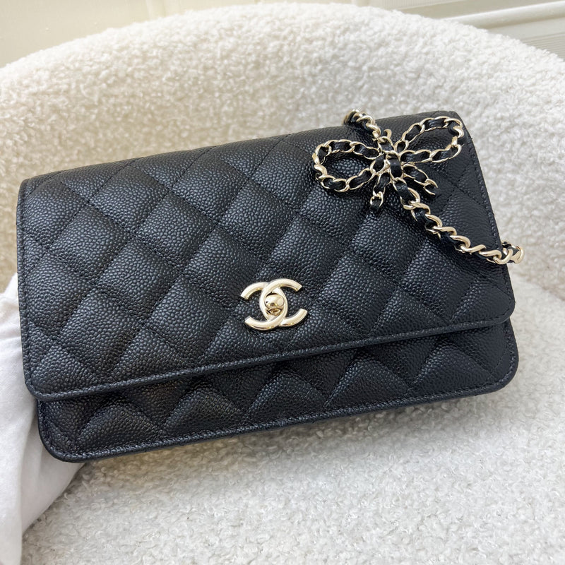 Chanel 23S Ribbon Chain Wallet on Chain WOC in Black Caviar and LGHW