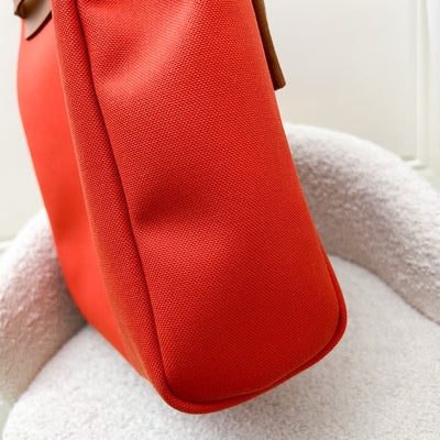 Hermes Herbag A Dos Zip Retourne Backpack in Orange Mecano Canvas, Fauve Calfskin and PHW