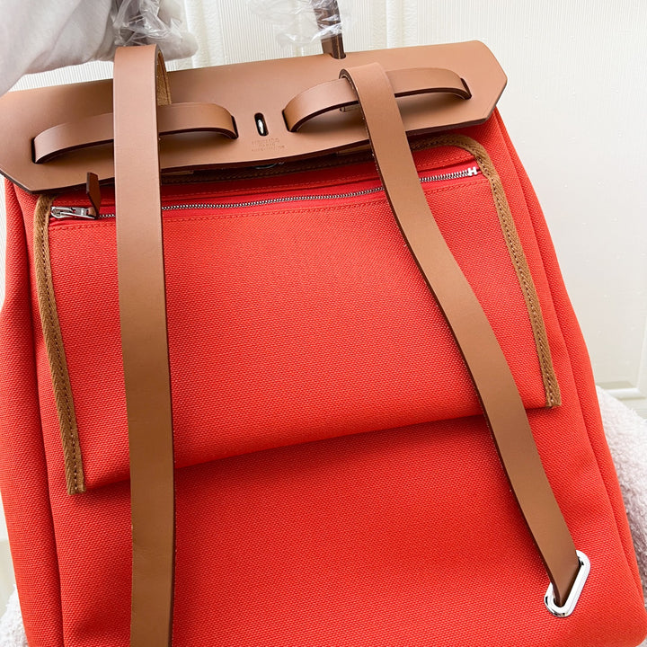 Hermes Herbag A Dos Zip Retourne Backpack in Orange Mecano Canvas