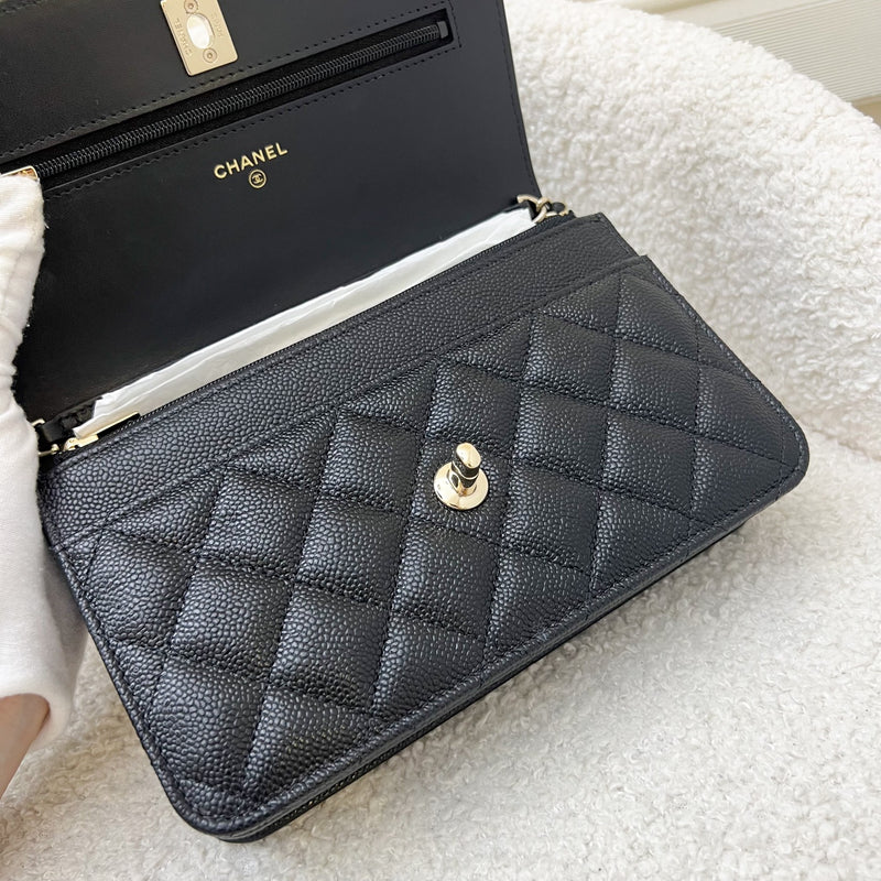 Chanel 23S Ribbon Chain Wallet on Chain WOC in Black Caviar and LGHW