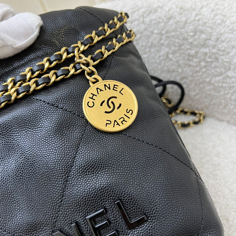 Chanel 22 Mini Hobo Handbag in Black Shiny Caviar and AGHW