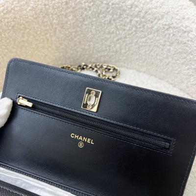 Chanel 23S Ribbon Chain Wallet on Chain WOC in Black Caviar and LGHW